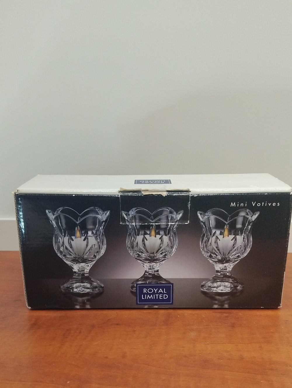 Vintage Set Of Three Royal Limited Mini Footed Votives. 24% Full Lead Crystal.